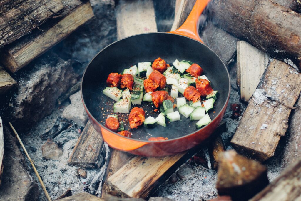 Cooking canned meats while camping
