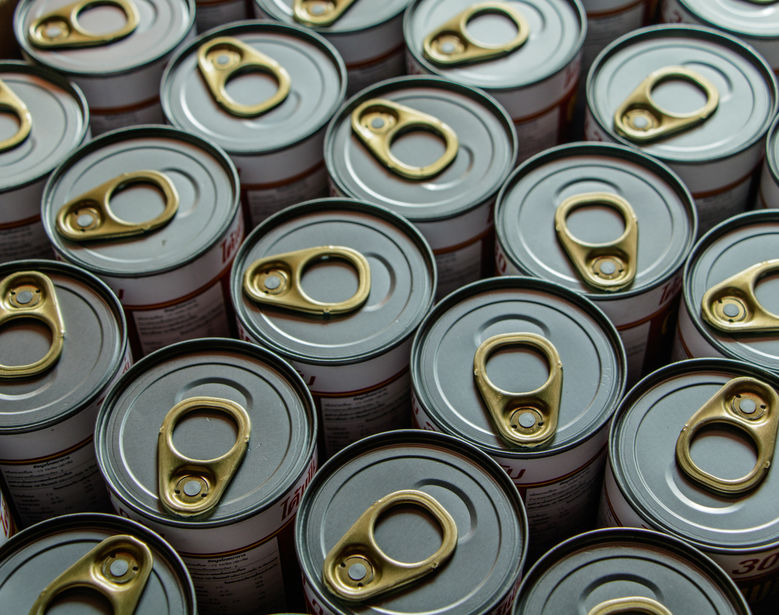 Array of Canned fish in the box.